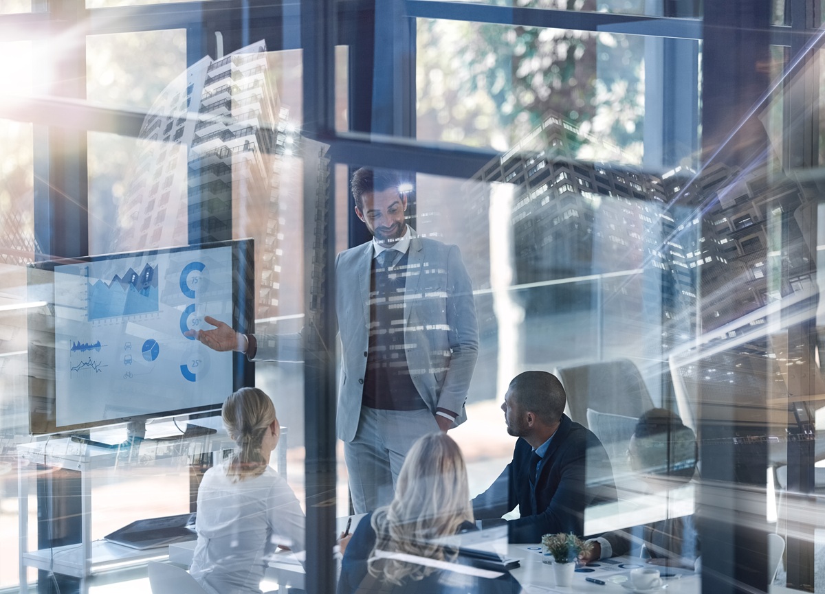 Enterprise team reviewing digital transformation analytics